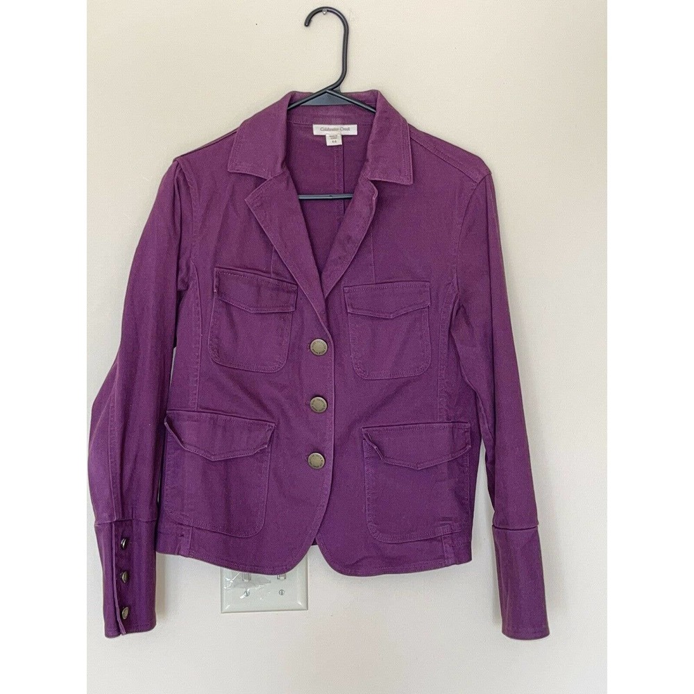 Coldwater Creek Womens Jacket Purple Buttons Flap‎ Pockets Notch Neck Size 4-6